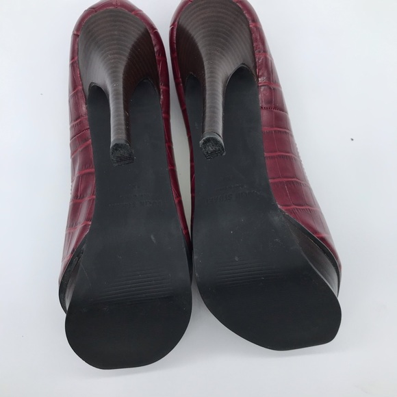 Colin Stuart Red Platform Heels Peep Toe Women 8.5 Leather Reptile Snake Print - Picture 8 of 8